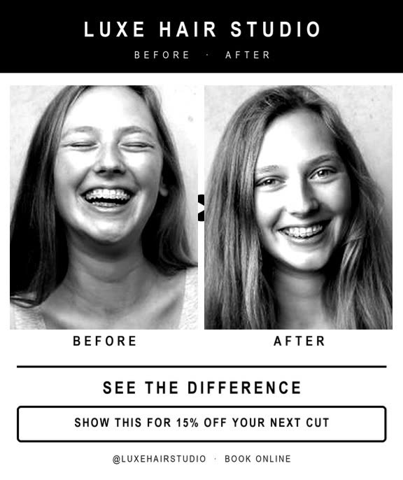 Receipt print with a before and after salon layout